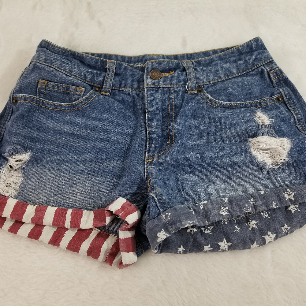 Denim Shorts Booty Size 0 Americana Distressed